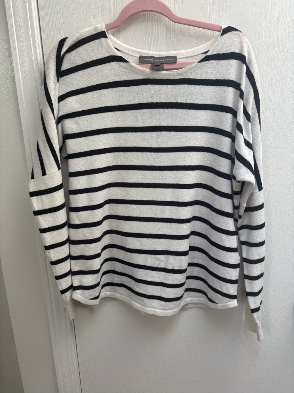 🛑  2/$15 French Connection Black and White Striped Crew Neck Top